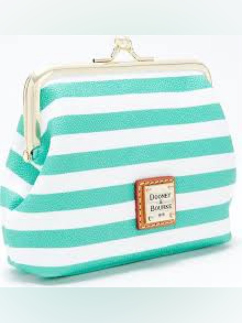 Dooney & Bourke Sullivan Green and White Large Striped Coin Purse- Kiss Lock